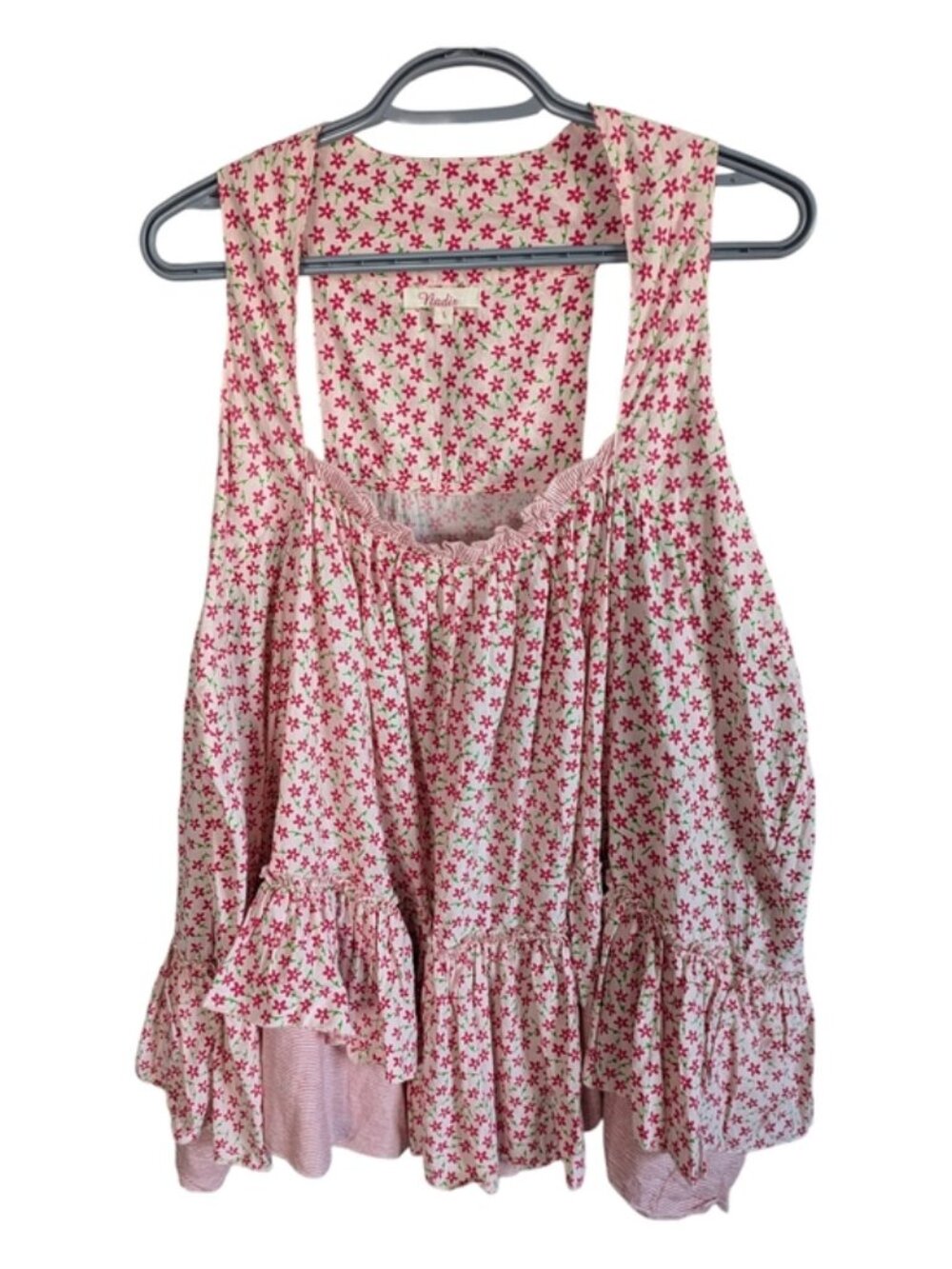 Nadir Ditsy Floral With Stripes Feminine Tunic Top Size Large Pink/Red Cottage